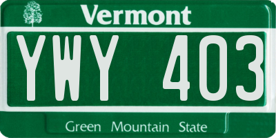 VT license plate YWY403