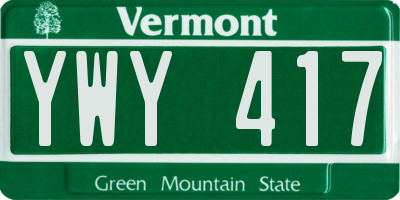 VT license plate YWY417