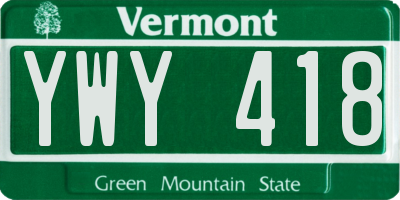 VT license plate YWY418