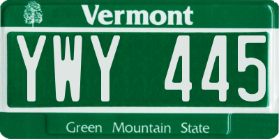 VT license plate YWY445
