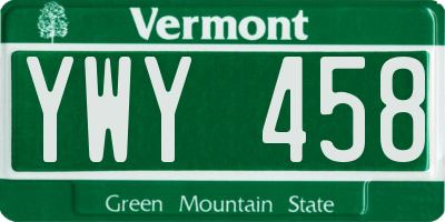 VT license plate YWY458