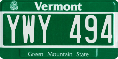 VT license plate YWY494