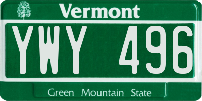 VT license plate YWY496