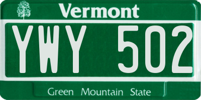 VT license plate YWY502