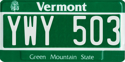 VT license plate YWY503