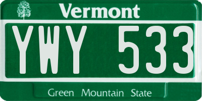 VT license plate YWY533