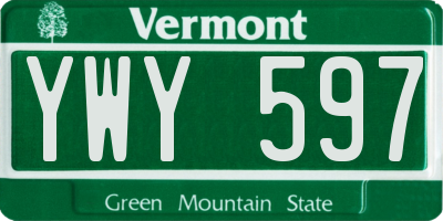 VT license plate YWY597