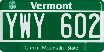 VT license plate YWY602