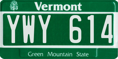 VT license plate YWY614