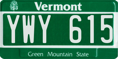 VT license plate YWY615