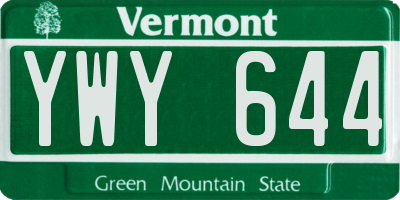 VT license plate YWY644