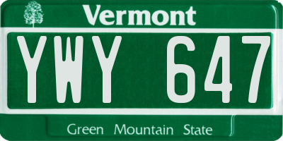 VT license plate YWY647