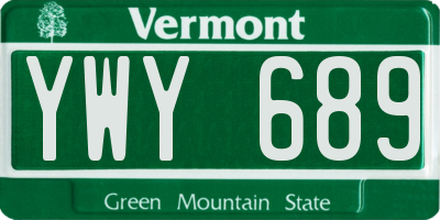 VT license plate YWY689