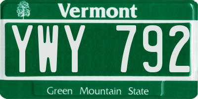 VT license plate YWY792