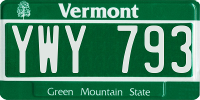 VT license plate YWY793