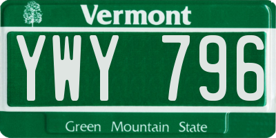 VT license plate YWY796