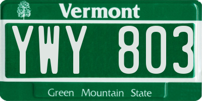 VT license plate YWY803