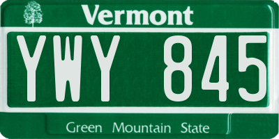 VT license plate YWY845