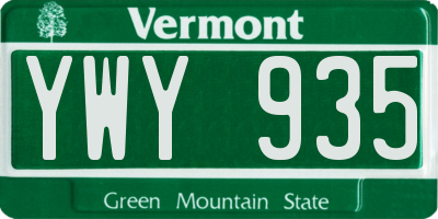 VT license plate YWY935