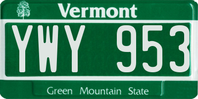 VT license plate YWY953