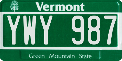 VT license plate YWY987