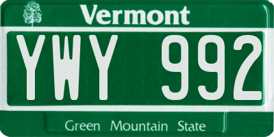 VT license plate YWY992