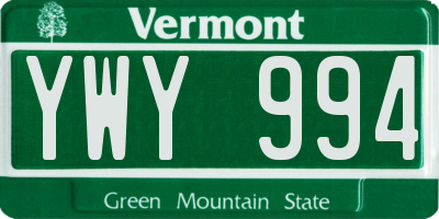 VT license plate YWY994