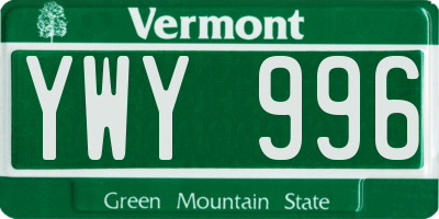 VT license plate YWY996