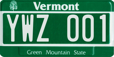 VT license plate YWZ001