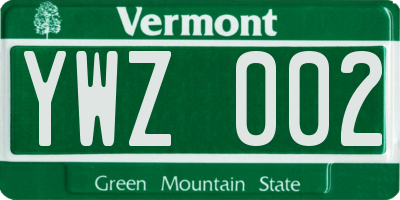 VT license plate YWZ002