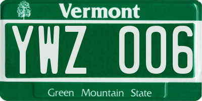 VT license plate YWZ006