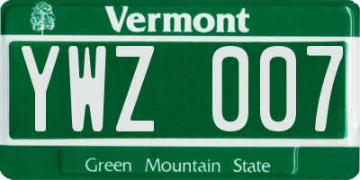 VT license plate YWZ007