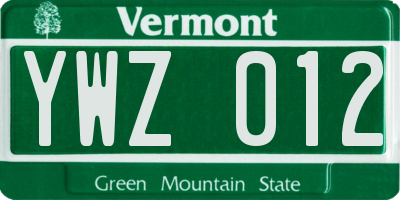 VT license plate YWZ012