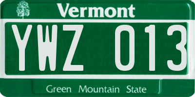 VT license plate YWZ013