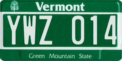 VT license plate YWZ014