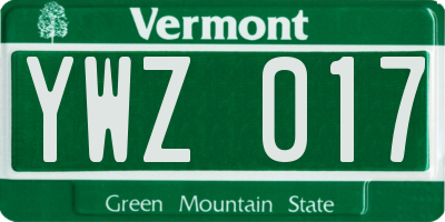 VT license plate YWZ017
