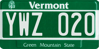 VT license plate YWZ020