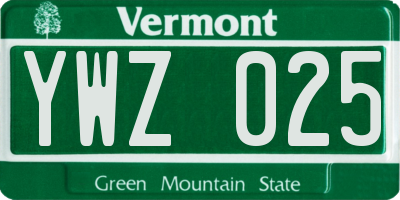 VT license plate YWZ025