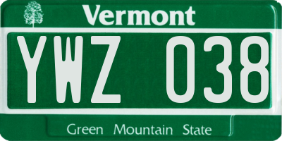 VT license plate YWZ038