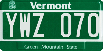 VT license plate YWZ070