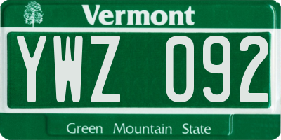 VT license plate YWZ092