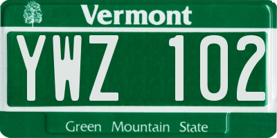 VT license plate YWZ102