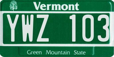 VT license plate YWZ103