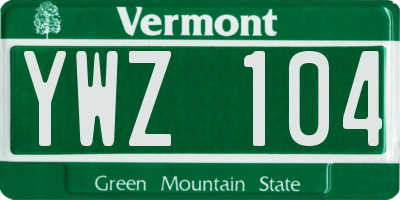 VT license plate YWZ104