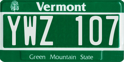 VT license plate YWZ107