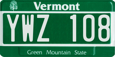 VT license plate YWZ108