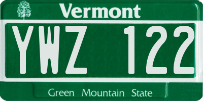 VT license plate YWZ122