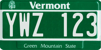 VT license plate YWZ123