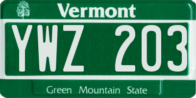 VT license plate YWZ203
