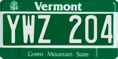 VT license plate YWZ204